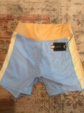 Umi Active Women's Colorblock Athletic Shorts - Light Blue & Yellow